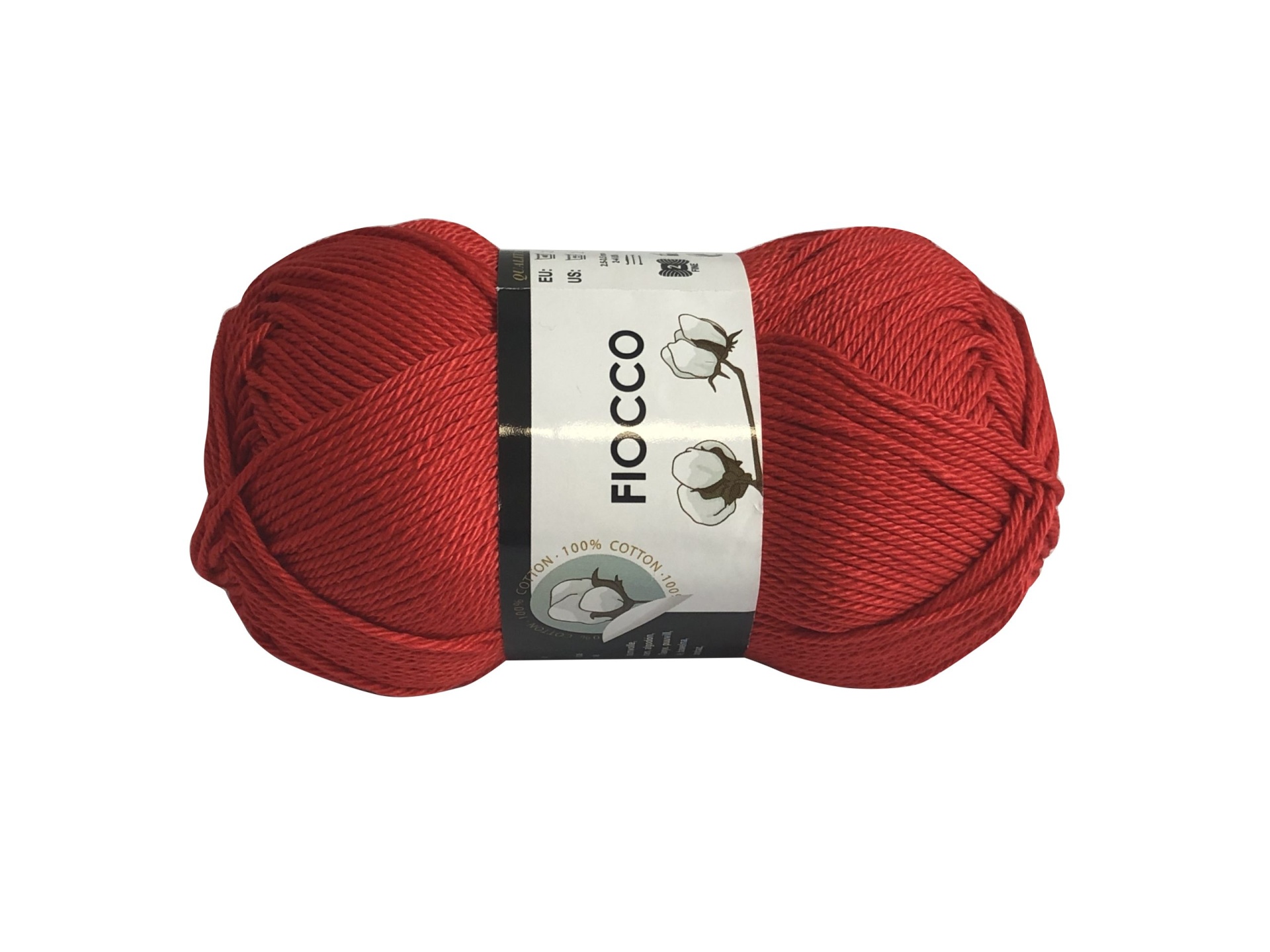 Novelo de fio vermelho Fiocco 100% algodão com etiqueta