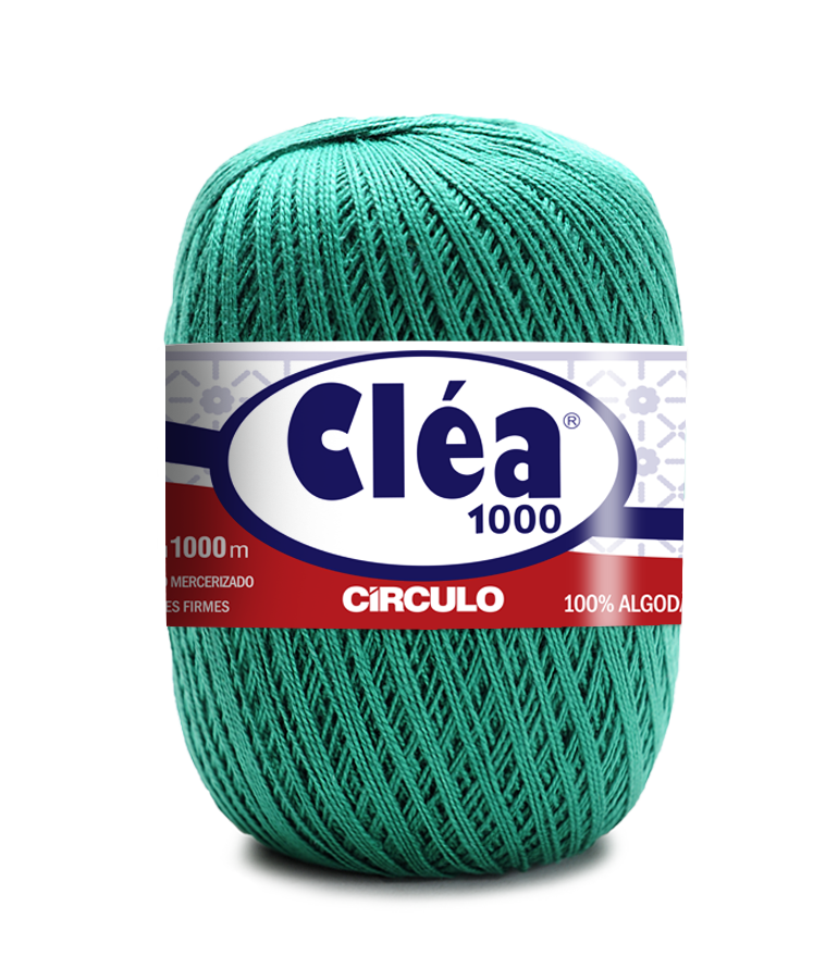 Novelo de linha Cléa 1000 verde da marca Círculo com etiqueta colorida