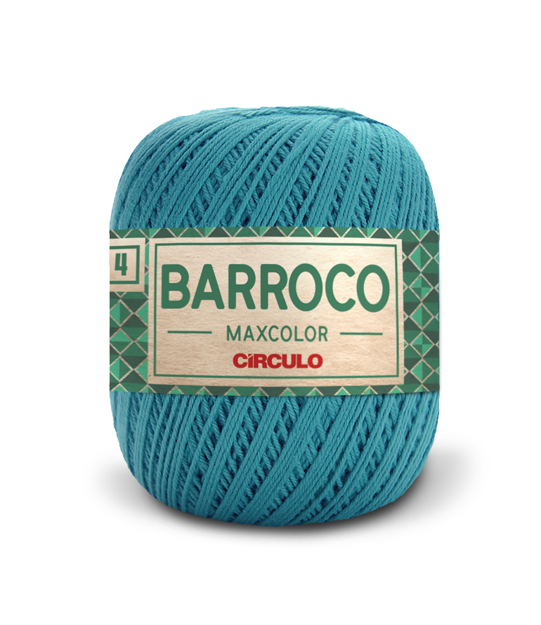 Novelo de fio azul turquesa com rótulo Barroco Maxcolor Círculo