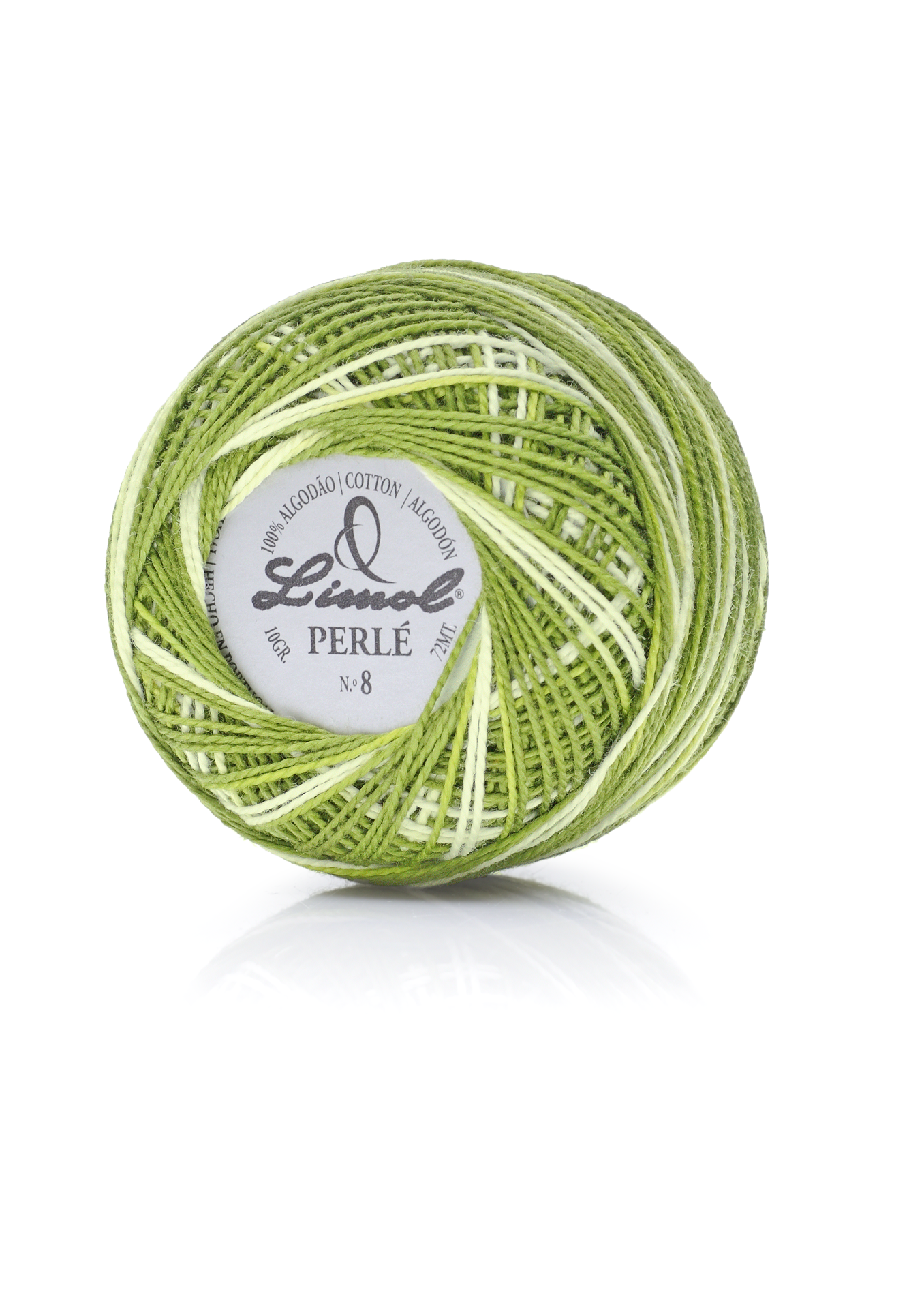 Rolo de linha Limol Perlé número 8 verde e branco