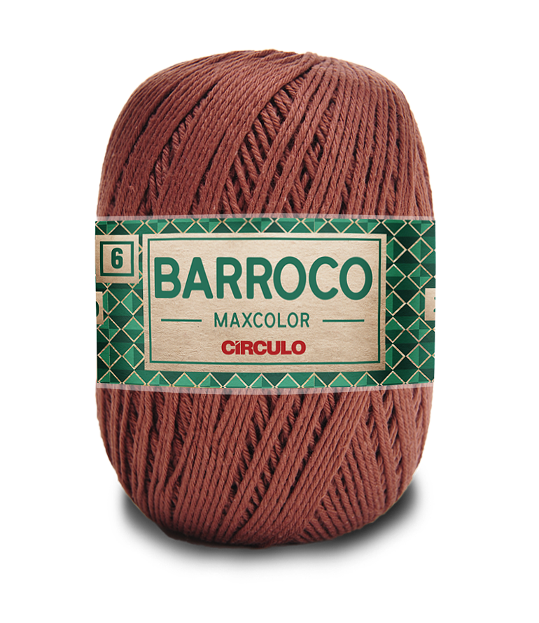 Novelo de linha castanho BARROCO MAXCOLOR CÍRCULO com rótulo verde