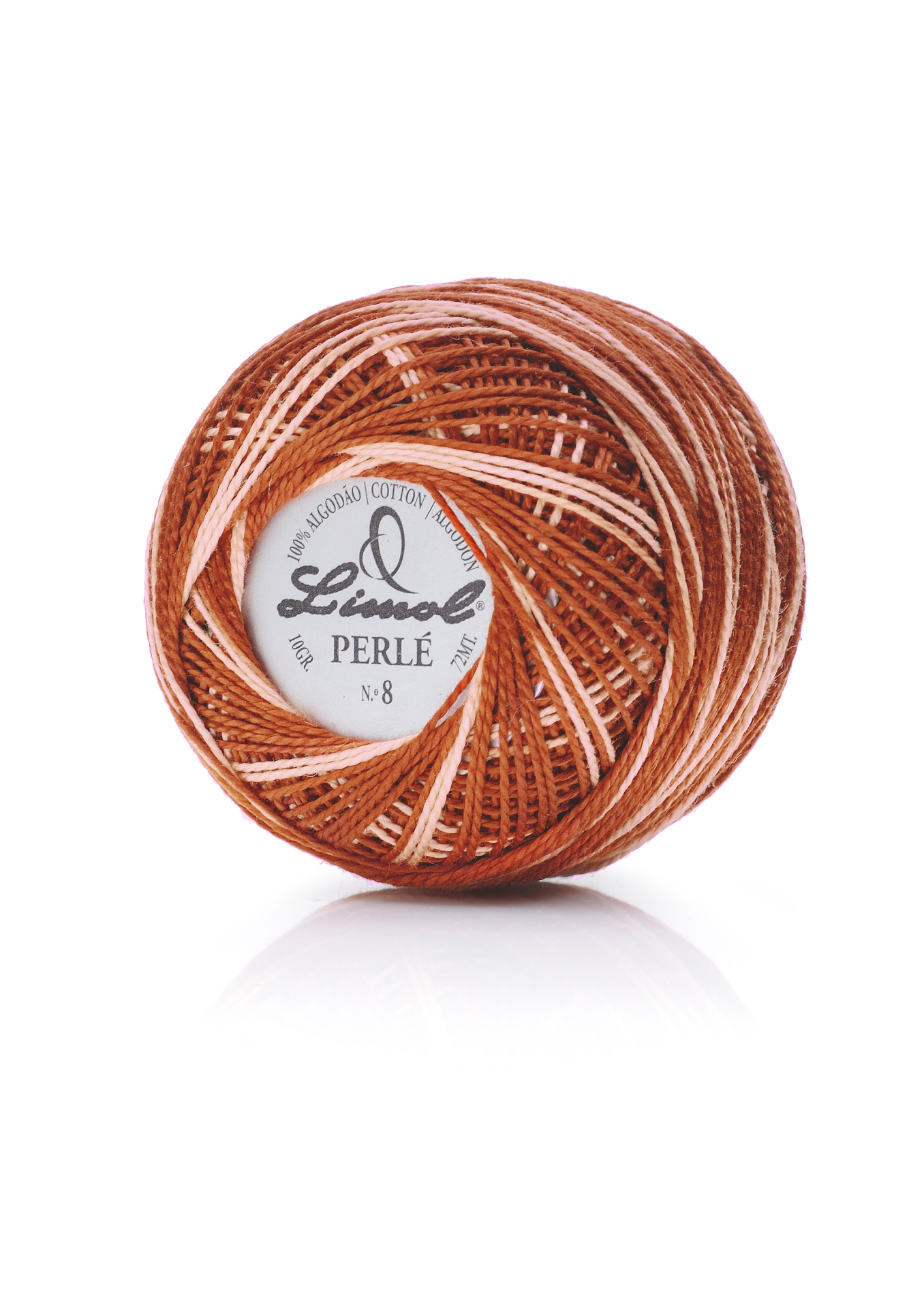 Novelo de linha de algodão mercerizado Perlé da marca Linol castanho e bege