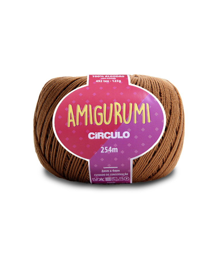Novelo de fio castanho Amigurumi Círculo em fundo branco