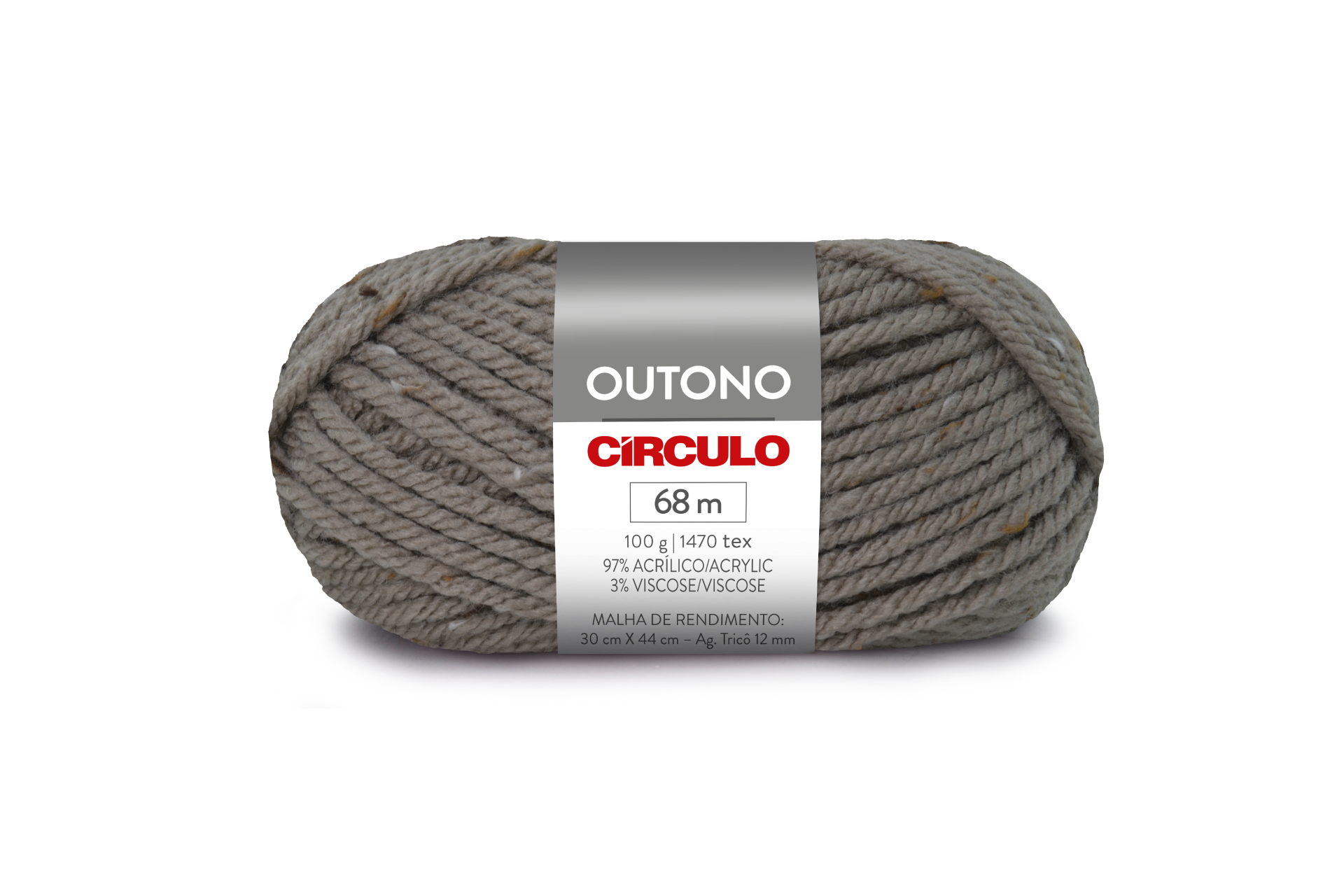 Novelo de lã cinzenta da marca Círculo com etiqueta branca