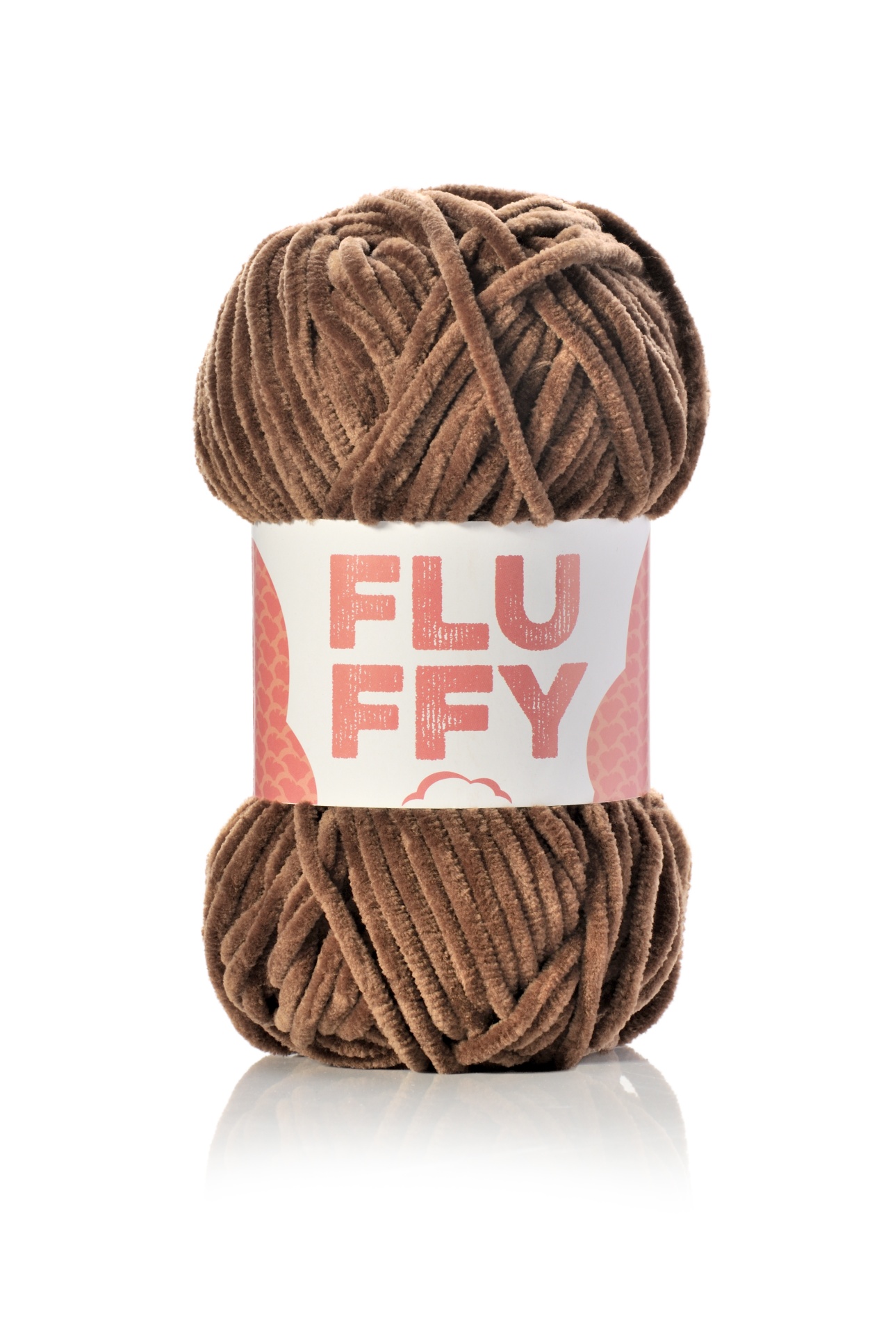 Novelo de lã felpuda castanha com etiqueta FLUFFY