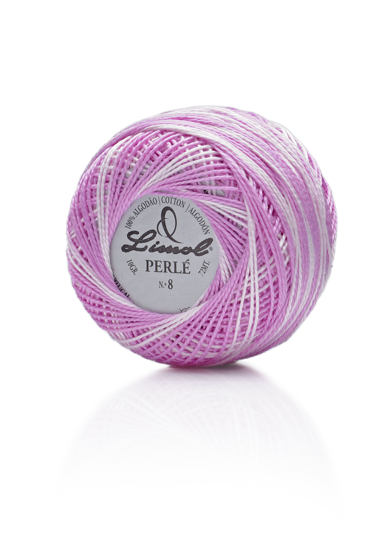 Novelo de linha de algodão perlé colorido rosa, lilás e branco