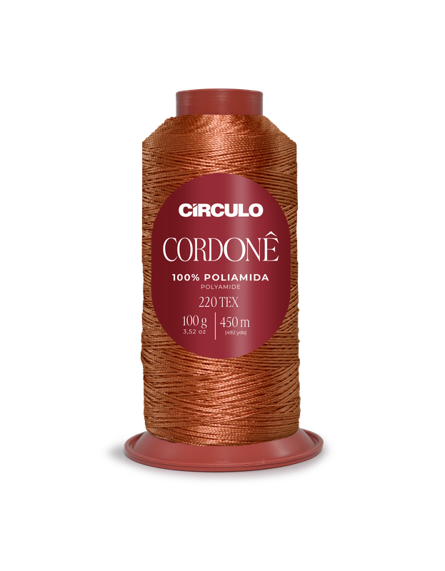 Cone de linha CIRCULO CORDONÊ cor cobre em suporte plástico vermelho