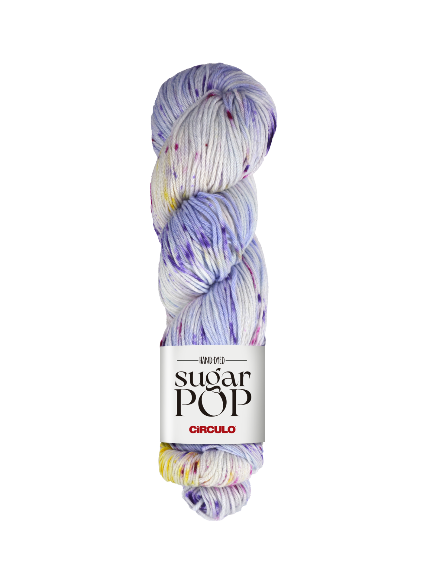 Novelo de fio multicolor com etiqueta branca