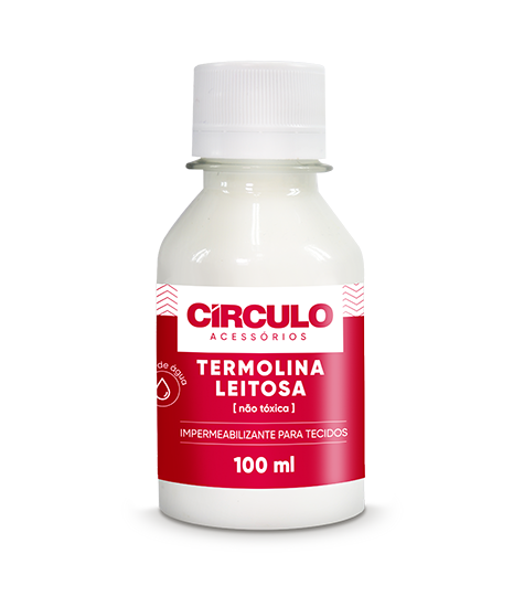 frasco branco de termolina leitosa impermeabilizante para tecidos com rótulo vermelho e branco