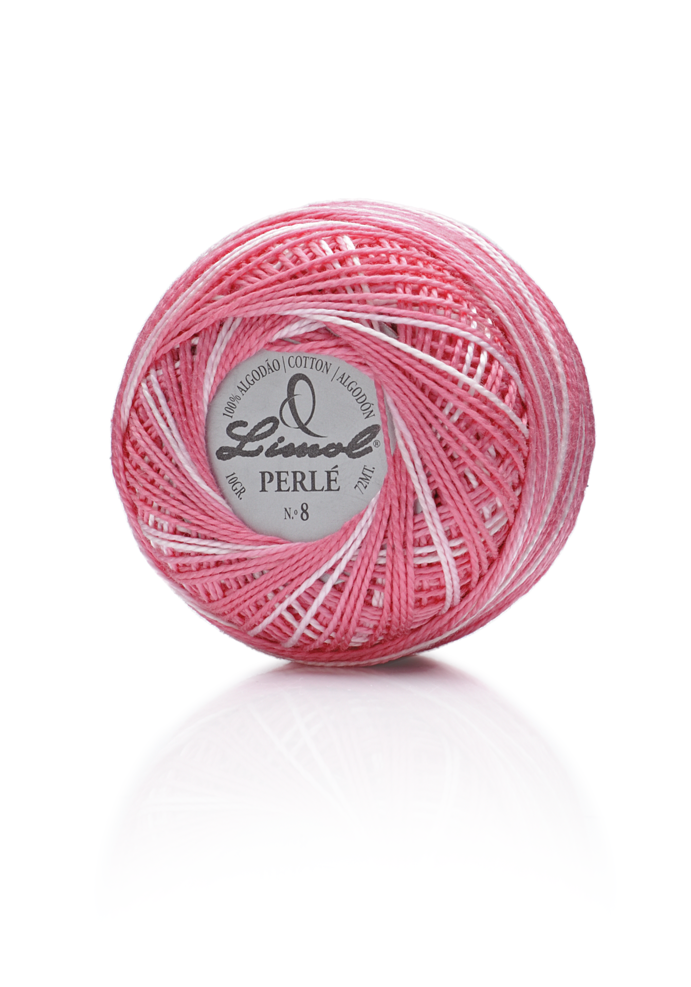 Novelo de linha de algodão Linol Perlé cor rosa e branco