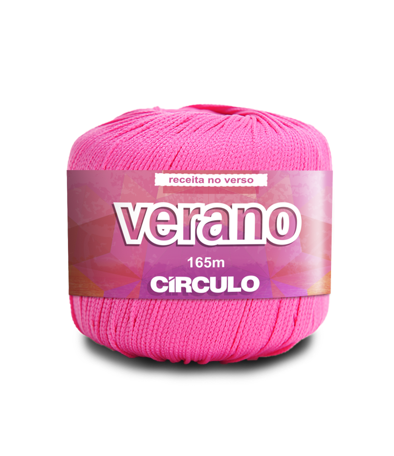 Novelo de fio cor-de-rosa com etiqueta rosa Verano Circulo.