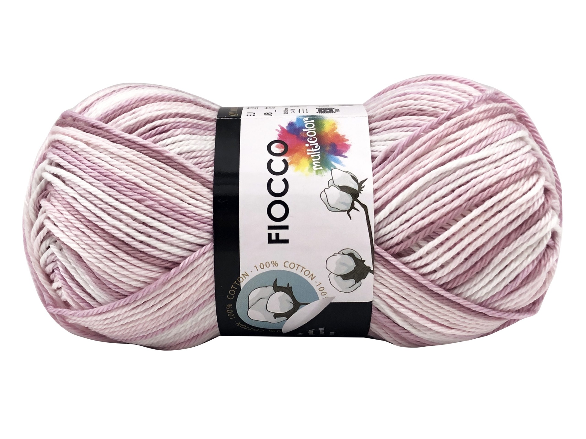 Novelo de fio de algodão com cores rosa e branco da marca FIOCCO