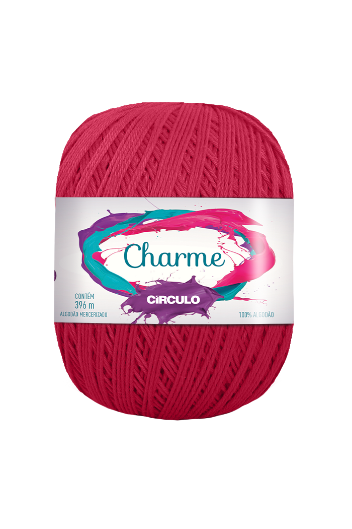 Novelo de fio de algodão mercerizado vermelho com rótulo branco