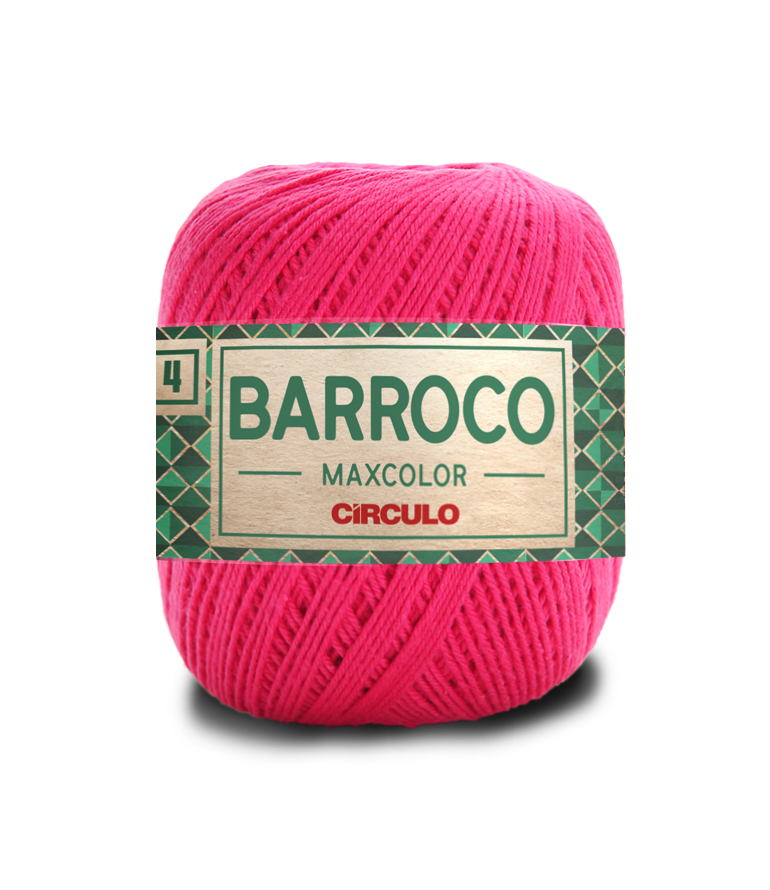 Novelo de fio cor-de-rosa BARROCO MAXCOLOR CÍRCULO com etiqueta verde e bege