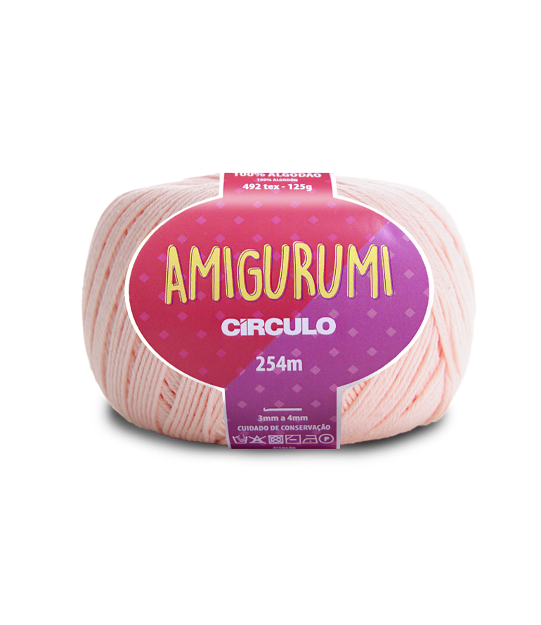 Novelo de fio de algodão cor rosa claro para Amigurumi com etiqueta roxa