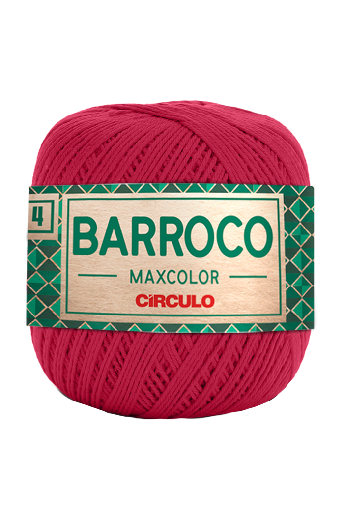 Novelo de fio cor-de-rosa com etiqueta 'BARROCO MAXCOLOR CÍRCULO'