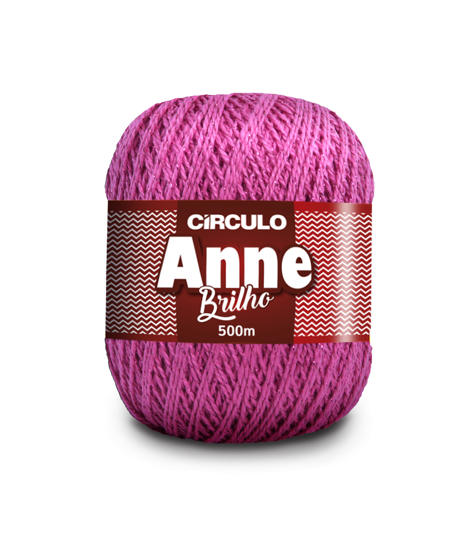 Novelo de fio cor-de-rosa brilhante com etiqueta vermelha e branca