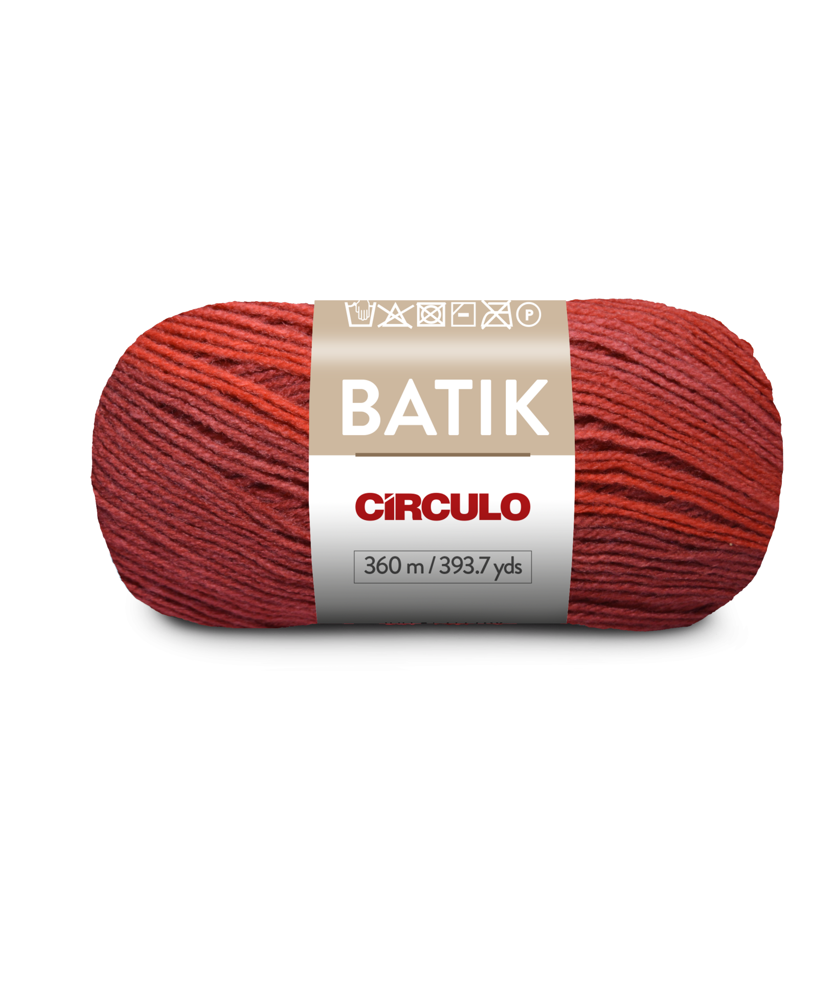 Novelo de fio Batik vermelho e laranja com etiqueta da marca Círculo.