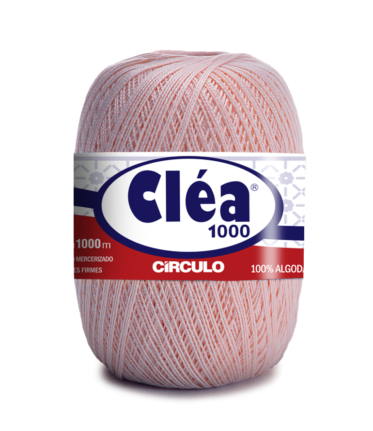 Novelo de linha de algodão rosa claro Cléa 1000 da marca Círculo com rótulo colorido