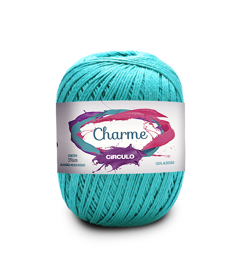 Novelo de fio de algodão turquesa com etiqueta branca Charme Círculo