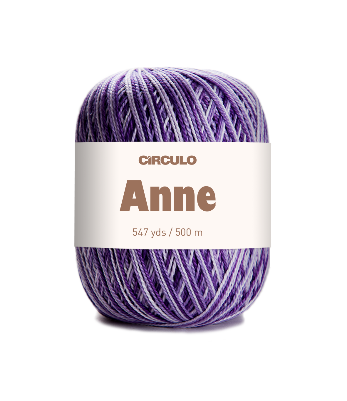 Rolo de linha para crochet lilás com rótulo branco CÍRCULO Anne
