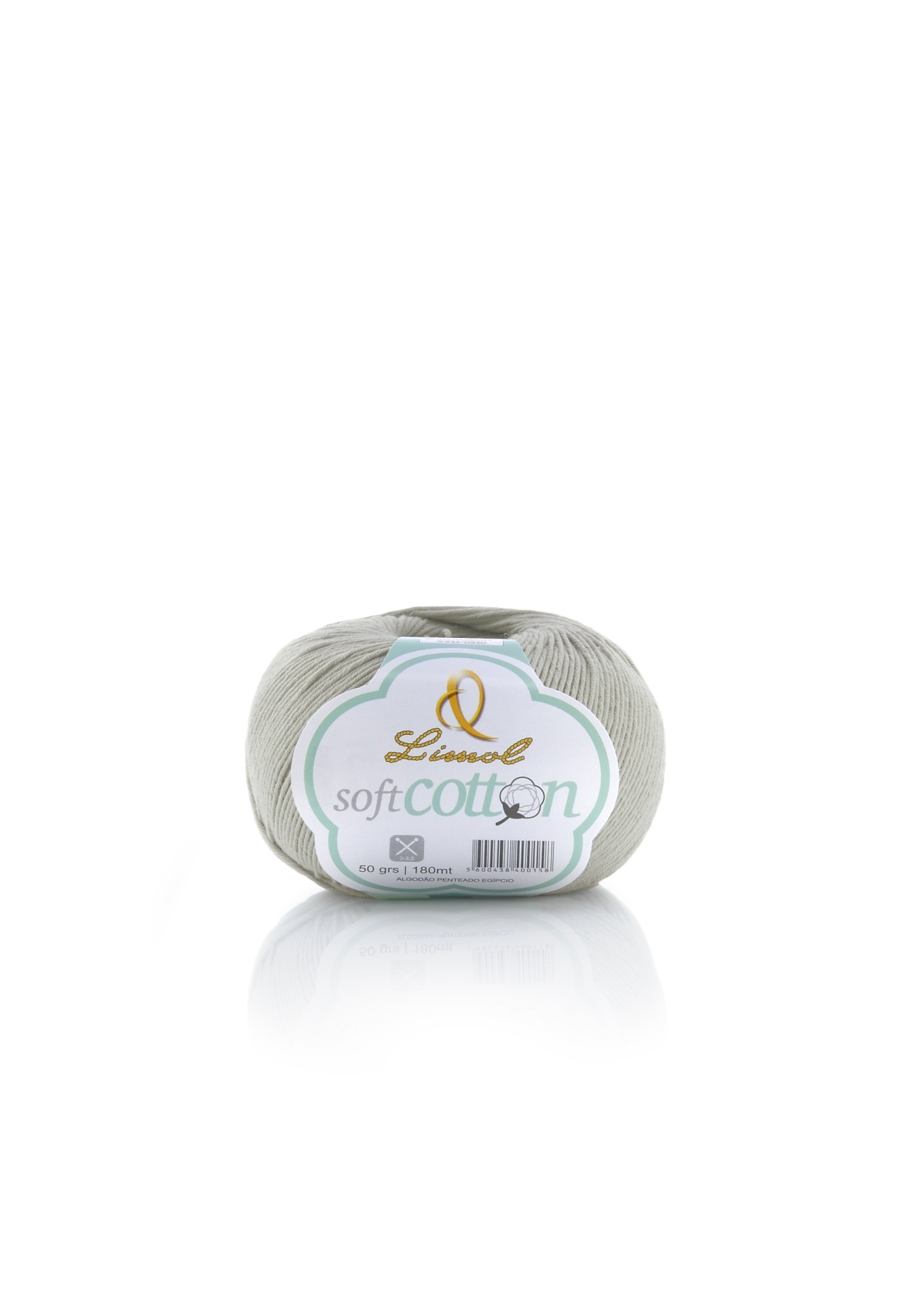 Novelo de fio de algodão cinza claro com rótulo branco Limeol soft Cotton