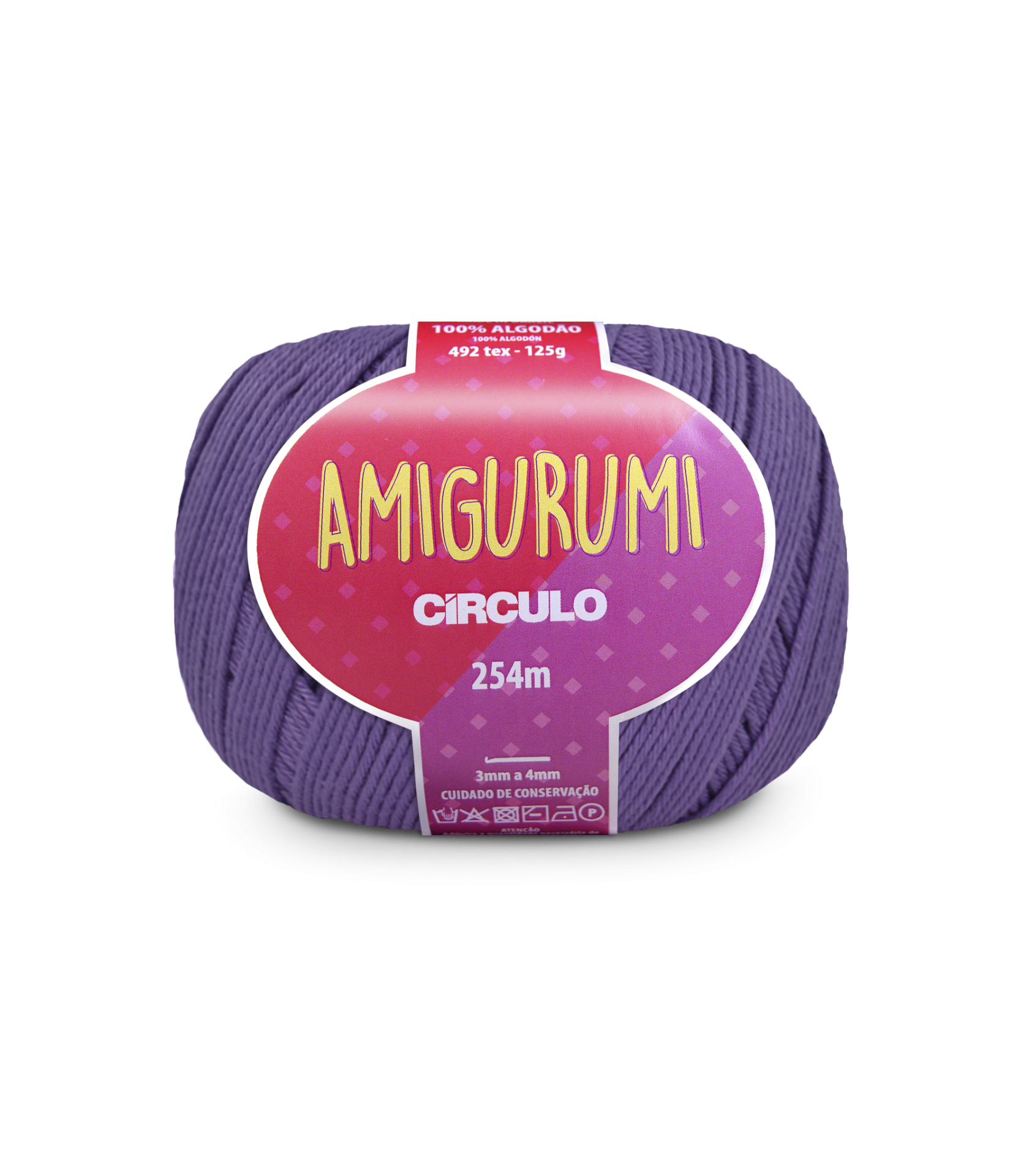 Novelo de fio de algodão roxo Amigurumi Círculo com rótulo vermelho e roxo