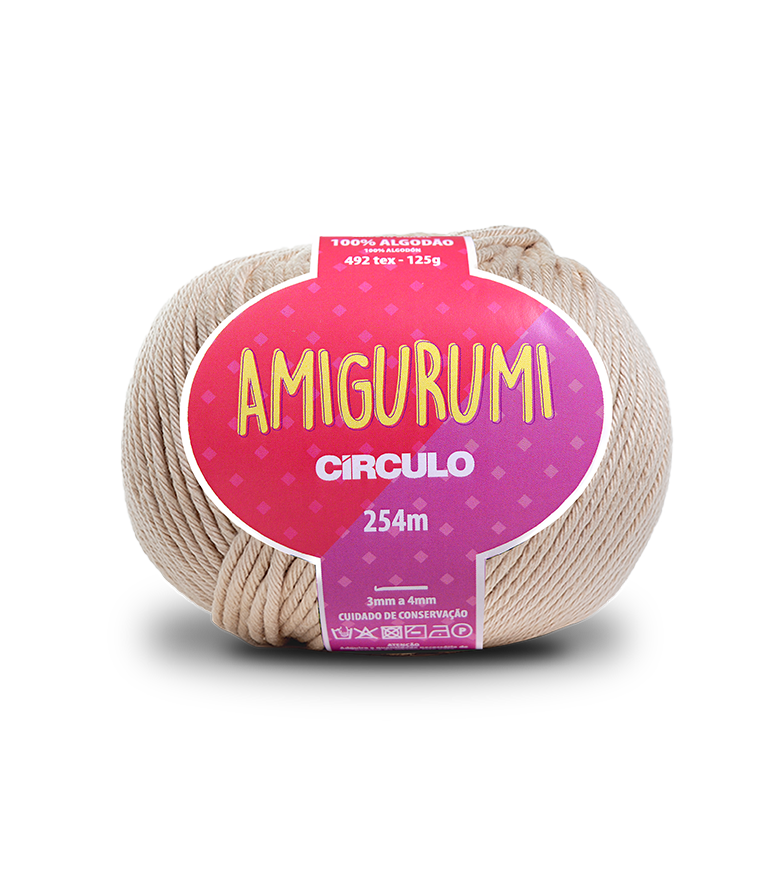 Novelo de fio de algodão bege com etiqueta colorida AMIGURUMI CÍRCULO