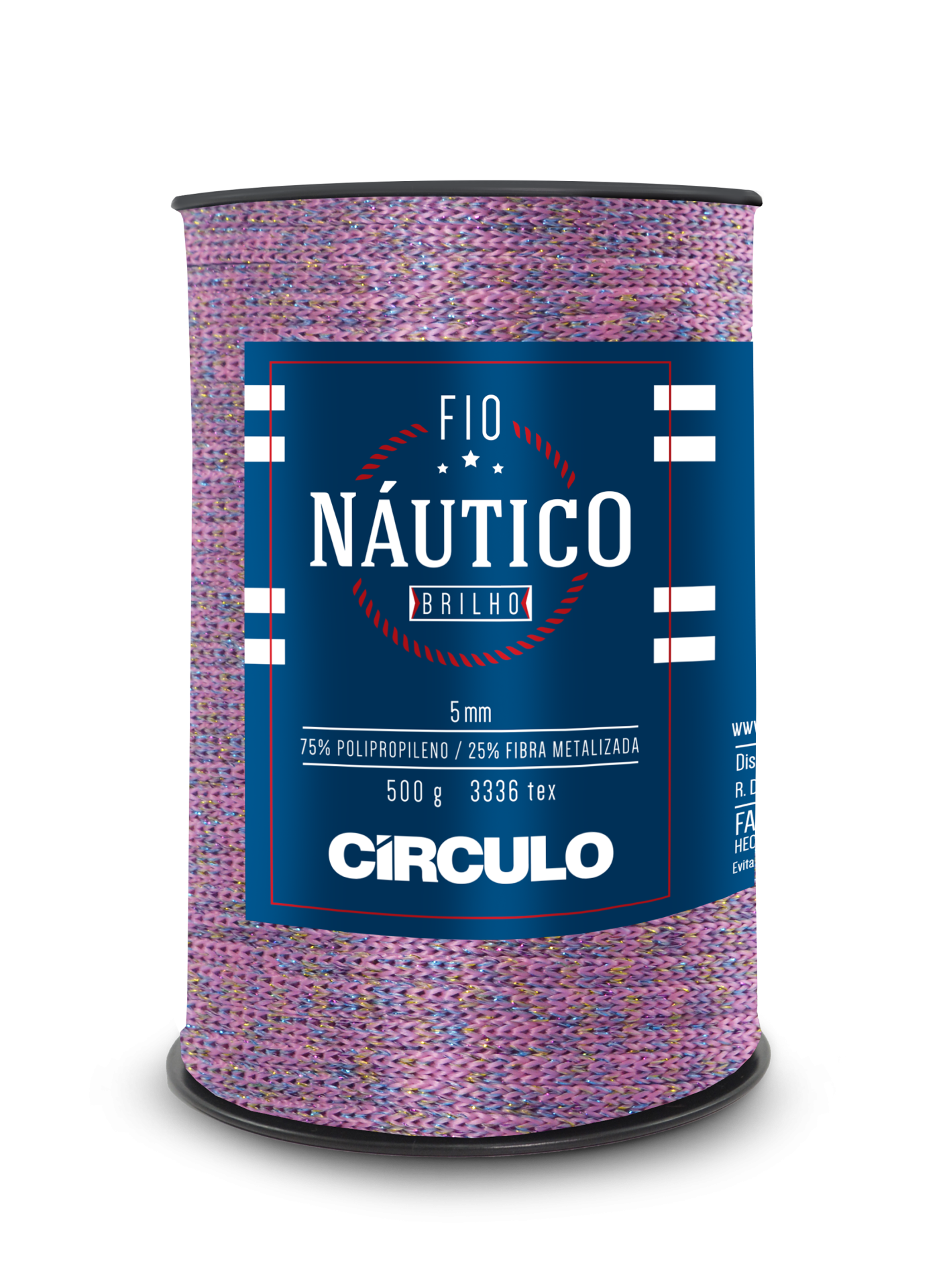 Rolo de fio náutico brilhante multicolorido com etiqueta azul da marca CÍRCULO