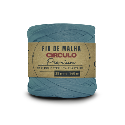 Fio de malha Círculo Premium azul com etiqueta castanha