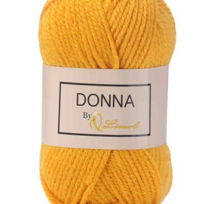Novelo de lã amarela com etiqueta DONNA By Lussel