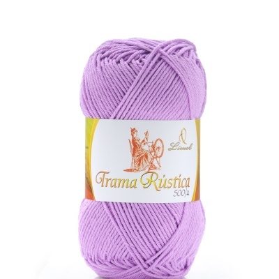 Novelo de lã lilás Trama Rústica 500/4 com etiqueta