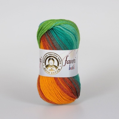 Novelo de lã multicolorida com etiqueta