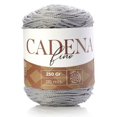 Rolo de linha de algodão cinza claro com rótulo CADENA fino.