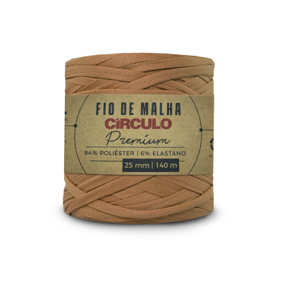 Fio de malha Círculo Premium marrom em embalagem com rótulo de papel craft