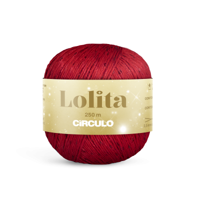 Novelo de fio vermelho com etiqueta Lolita