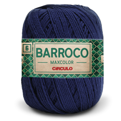 Pelote de fio de algodão azul escuro com rótulo verde e bege