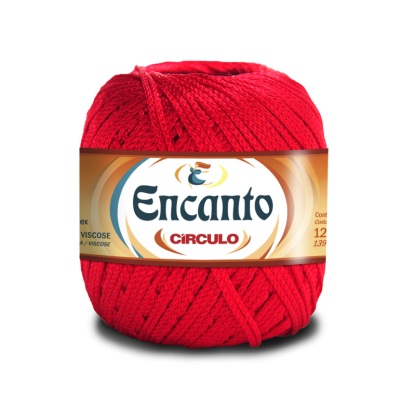 Novelo de fio Encanto Círculo vermelho em viscose com etiqueta bege