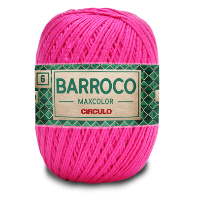 Novelo de fio rosa com etiqueta BARROCO MAXCOLOR CIRCULO