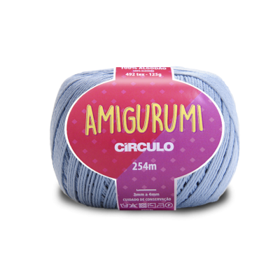 Novelo de fio Amigurumi Círculo azul-claro com etiqueta roxa e cor-de-rosa