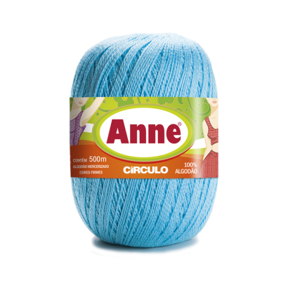 Novelo de fio azul claro 100% algodão com etiqueta da marca Anne