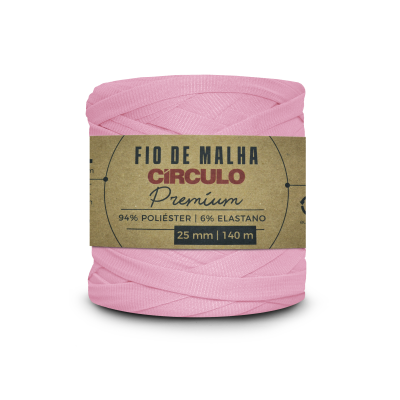 Rolo de fio de malha cor-de-rosa com etiqueta Círculo