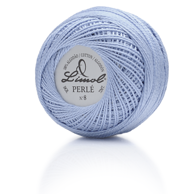 Bobina de fio azul claro Limol Perlé 100% algodão com etiqueta redonda