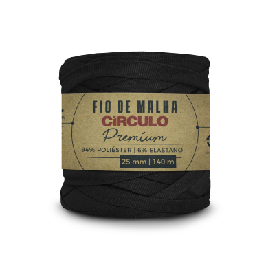 Rolo de fio de malha preto com etiqueta de papel