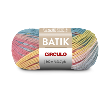 Novelo de lã colorida multicolor com etiqueta BATIK CÍRCULO