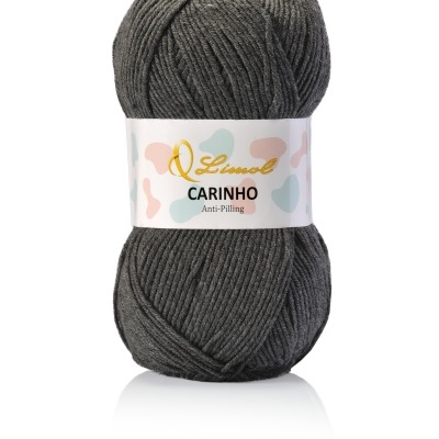 Novelo de lã cinzenta com etiqueta branca e texto Limol CARINHO Anti-Pilling