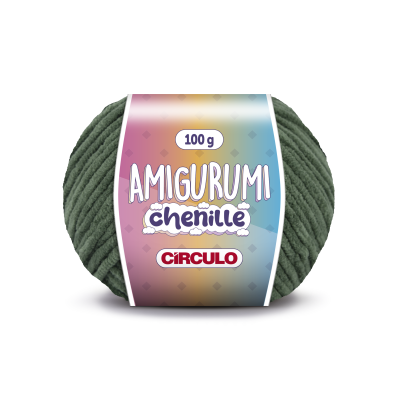 Novelo verde escuro de lã chenille para amigurumi com etiqueta colorida 100 g CÍRCULO