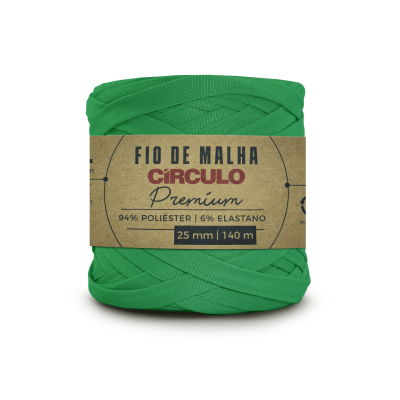 Fio de malha verde Círculo Premium com etiqueta de papel kraft.