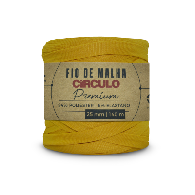 Rolo de fio de malha amarelo Círculo Premium com etiquetas em papel kraft