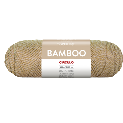 Novelo de fio bege claro com etiqueta BAMBOO CIRCULO